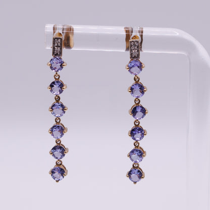Second-Hand 9ct Yellow Gold Drop Earrings with Lilac Stones