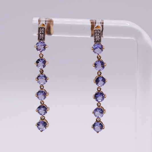 Second-Hand 9ct Yellow Gold Drop Earrings with Lilac Stones