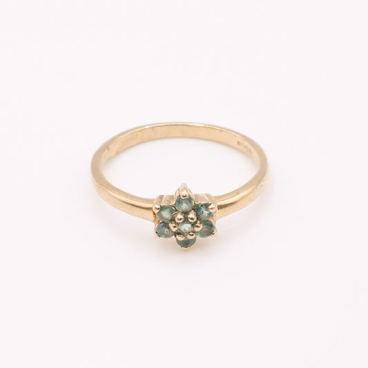 Second-Hand 9ct Yellow Gold Green Stone Cluster Ring