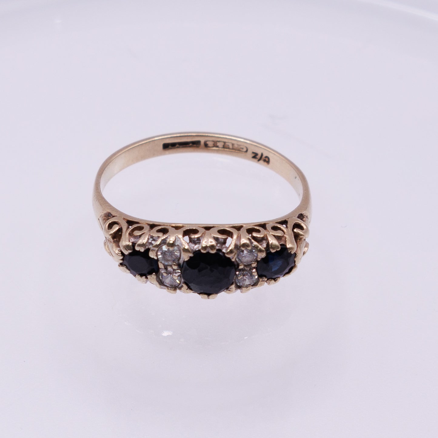 Second-Hand 9ct Gold Deep Blue and Clear Cubic Zirconia Ring