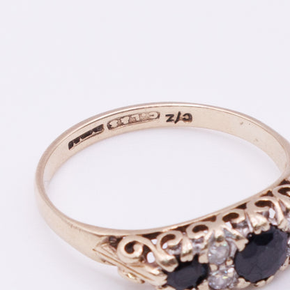 Second-Hand 9ct Gold Deep Blue and Clear Cubic Zirconia Ring