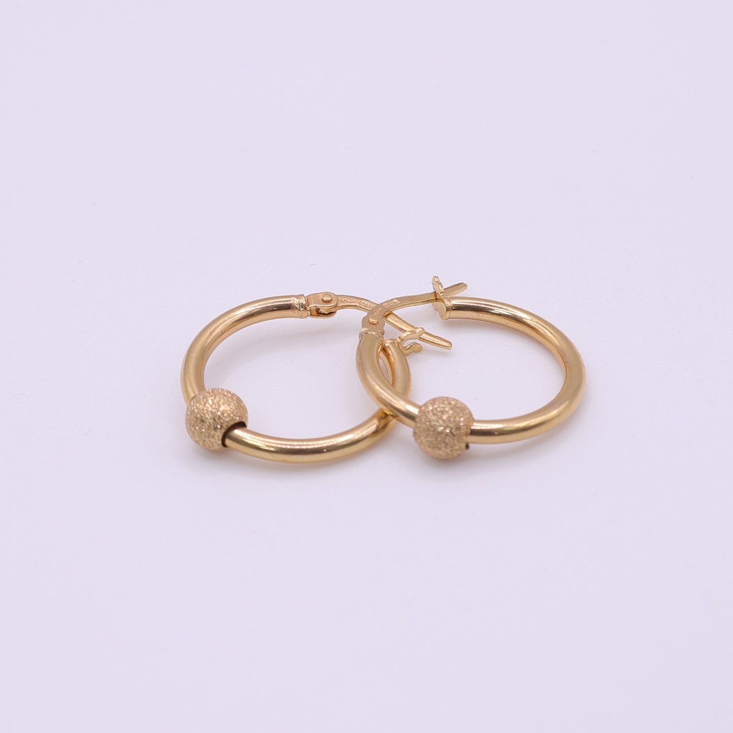 9ct Yellow Gold Hoop Earrings with Textured Bead Detail
