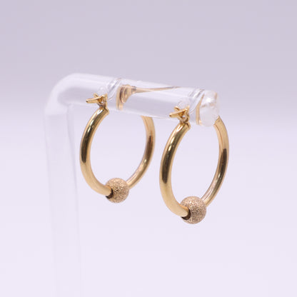 9ct Yellow Gold Hoop Earrings with Textured Bead Detail