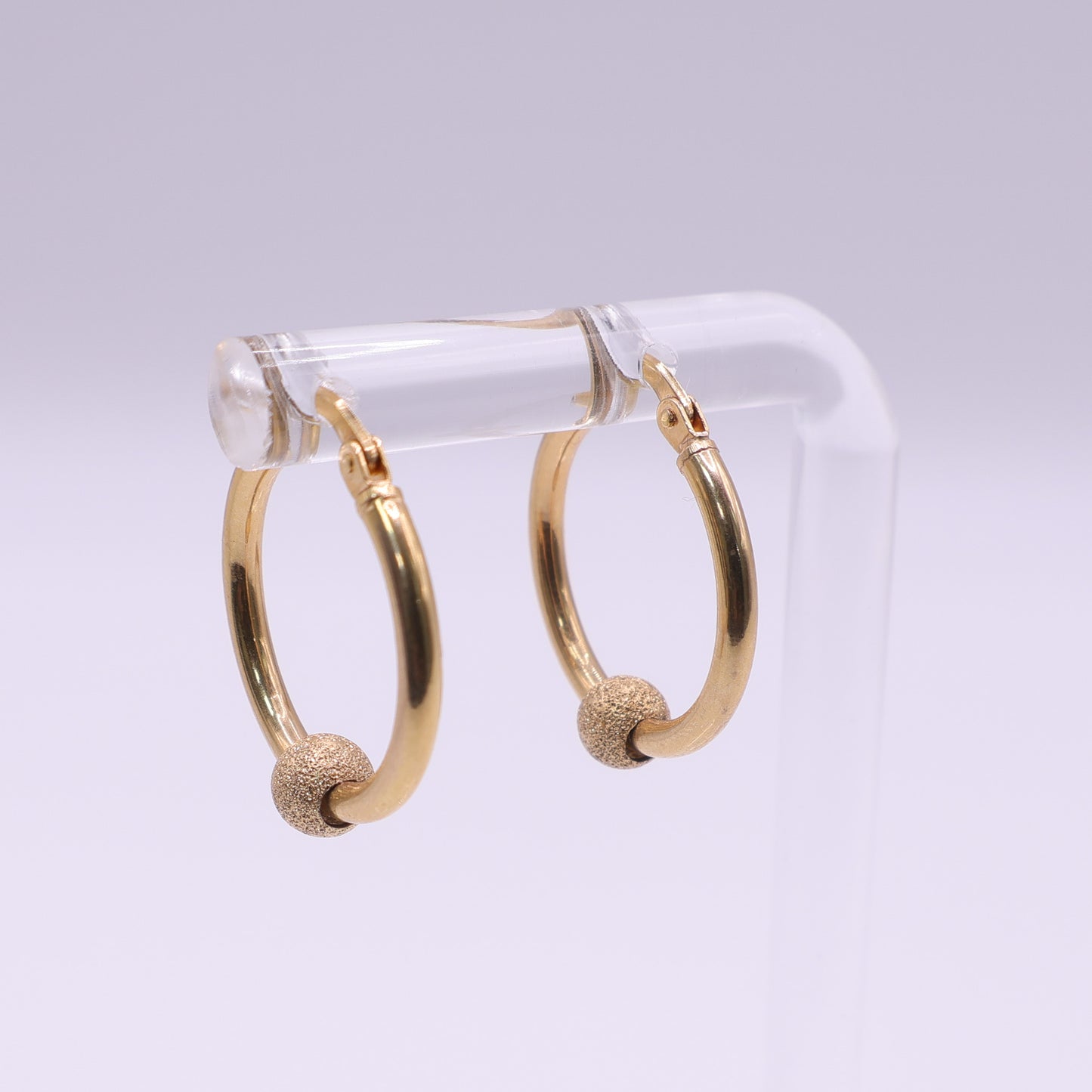 9ct Yellow Gold Hoop Earrings with Textured Bead Detail