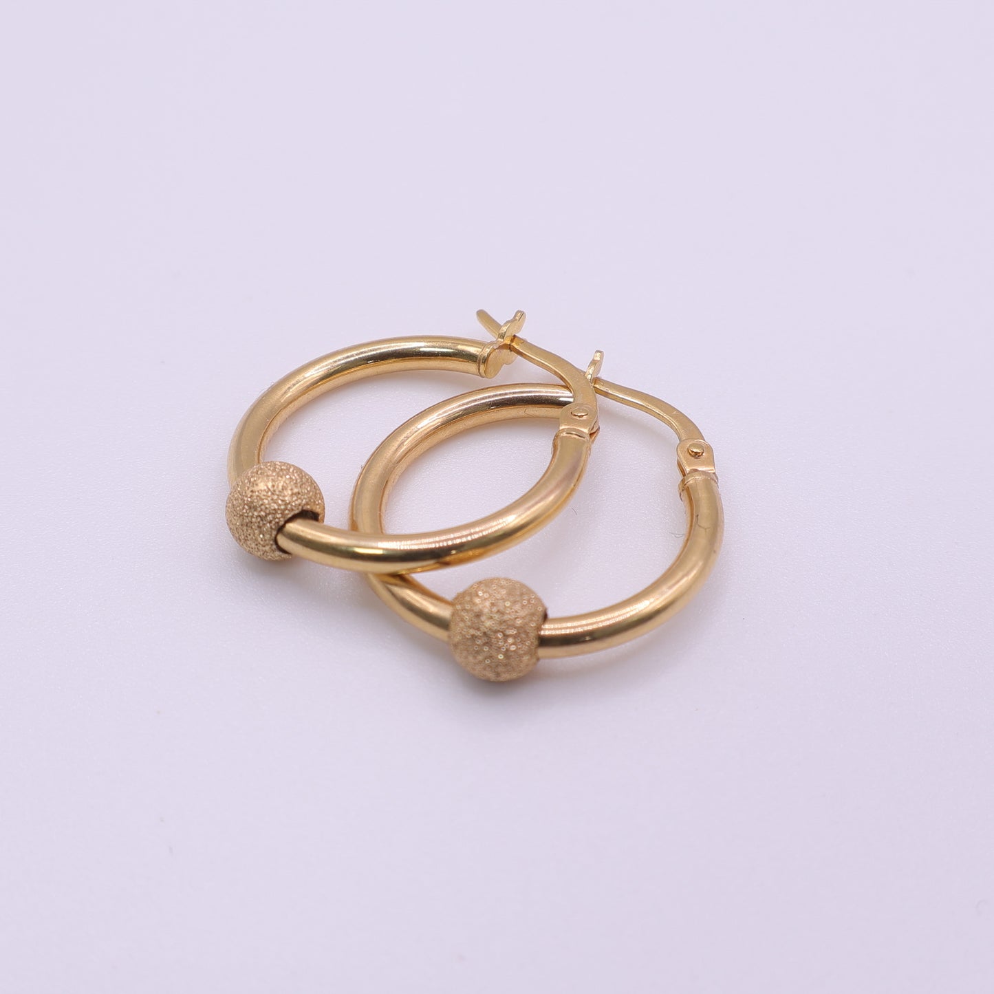 9ct Yellow Gold Hoop Earrings with Textured Bead Detail