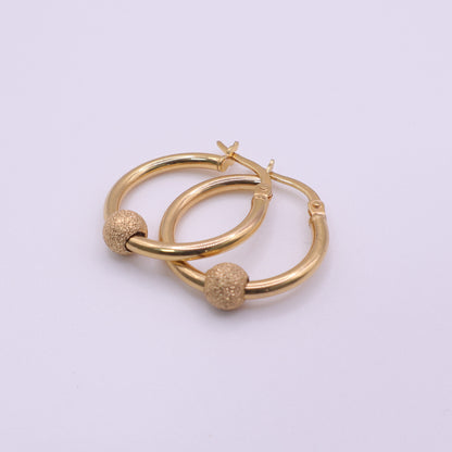 9ct Yellow Gold Hoop Earrings with Textured Bead Detail