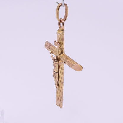 Second-Hand 9ct Yellow Gold Textured Crucifix Pendant