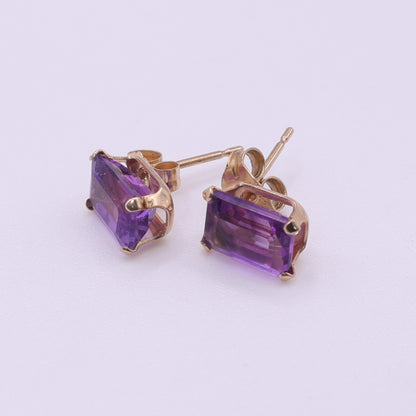 Second-Hand 14ct Yellow Gold Purple CZ Stud Earrings
