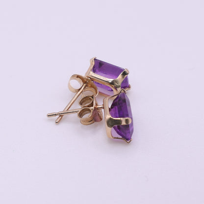 Second-Hand 14ct Yellow Gold Purple CZ Stud Earrings