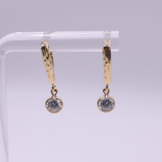 Second-Hand 14ct Yellow Gold Textured Drop Earrings with CZ