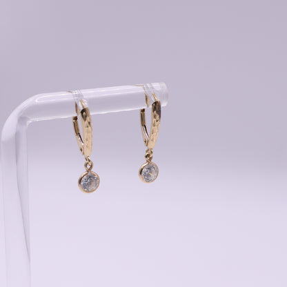 Second-Hand 14ct Yellow Gold Textured Drop Earrings with CZ