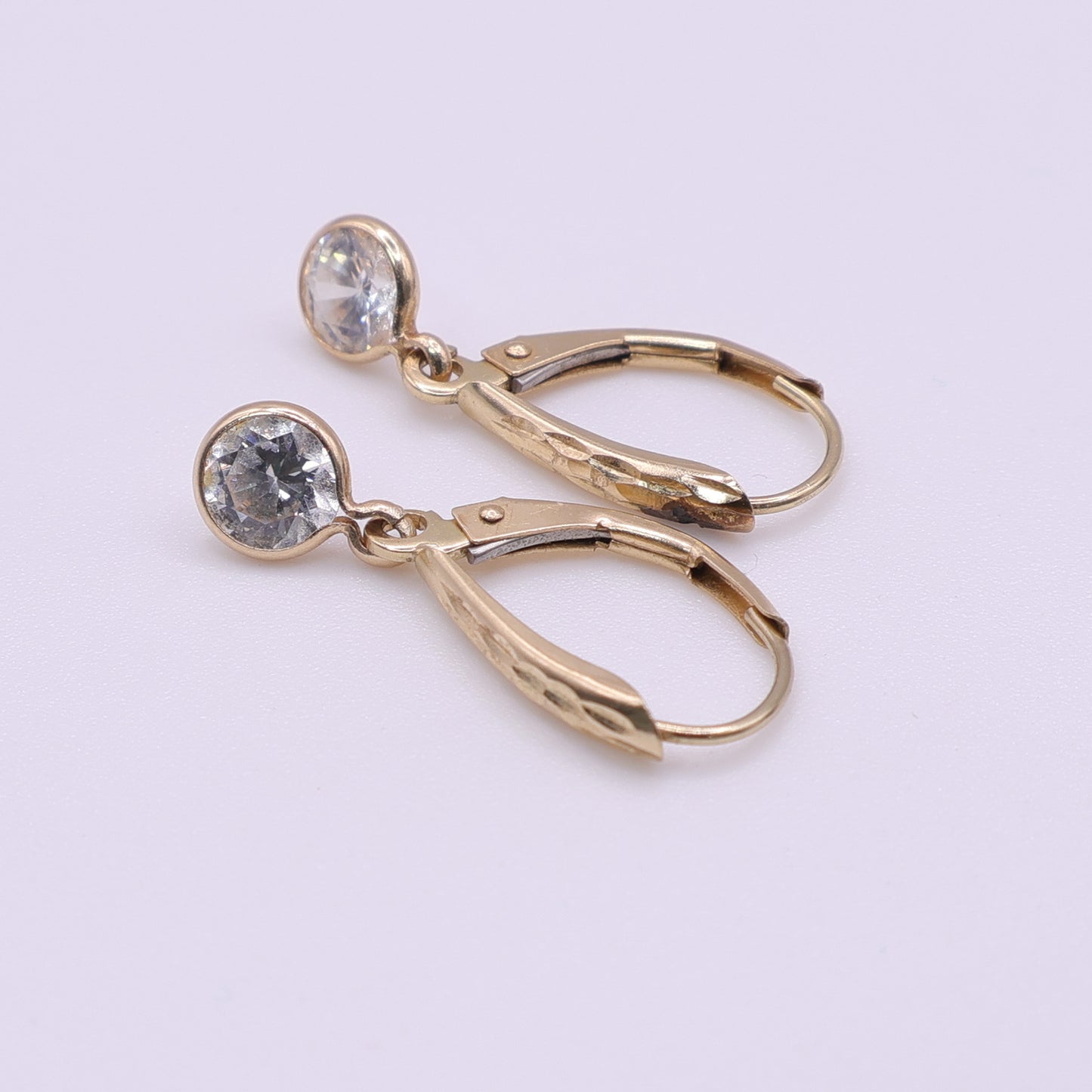 Second-Hand 14ct Yellow Gold Textured Drop Earrings with CZ