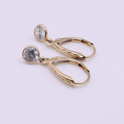 Second-Hand 14ct Yellow Gold Textured Drop Earrings with CZ