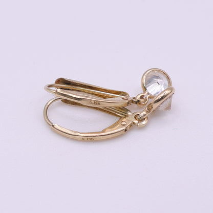 Second-Hand 14ct Yellow Gold Textured Drop Earrings with CZ