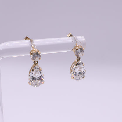 Second-Hand 14ct Yellow Gold Pear Cut CZ Drop Earrings