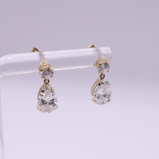 Second-Hand 14ct Yellow Gold Pear Cut CZ Drop Earrings