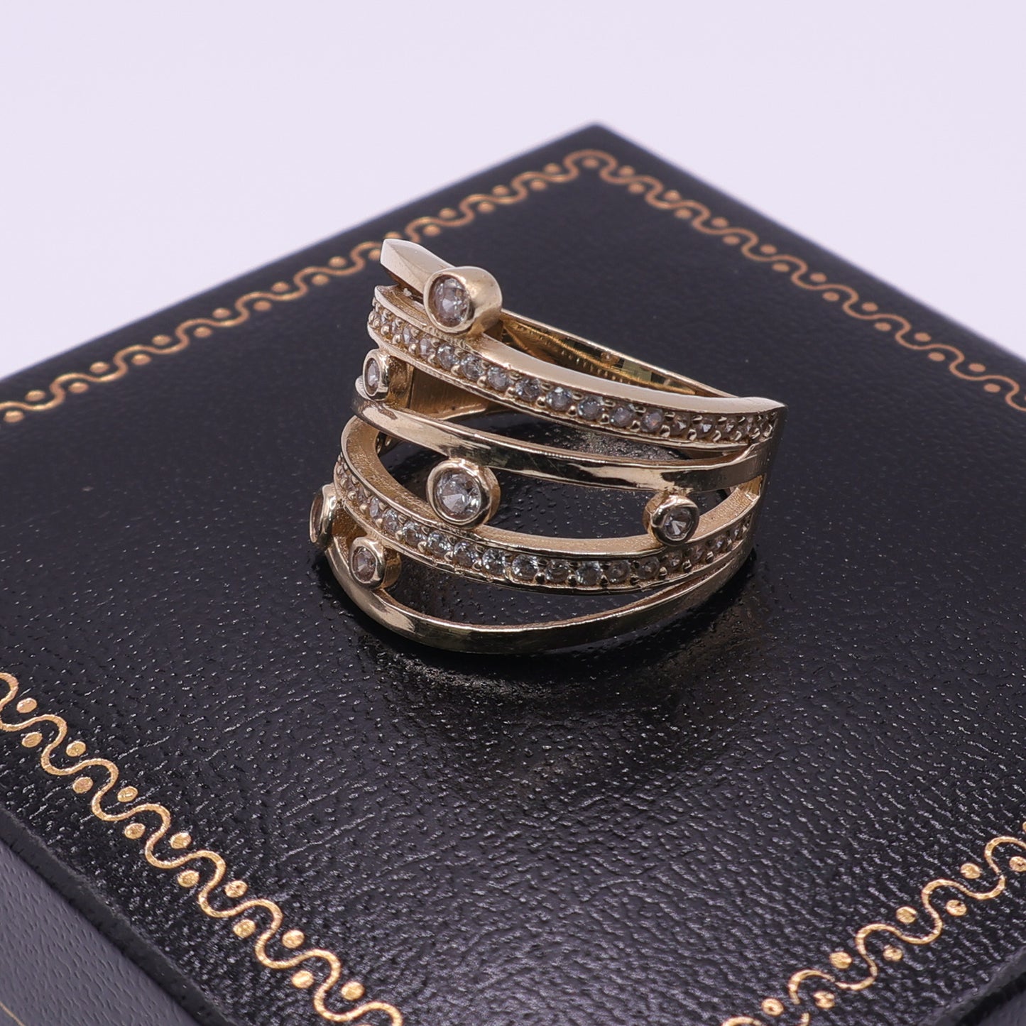 Second Hand 14ct Yellow Gold Clear Stone Multi Band Ring