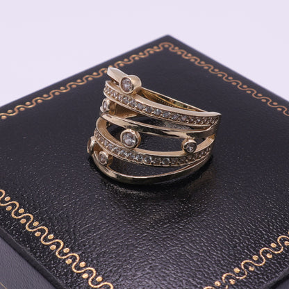 Second Hand 14ct Yellow Gold Clear Stone Multi Band Ring
