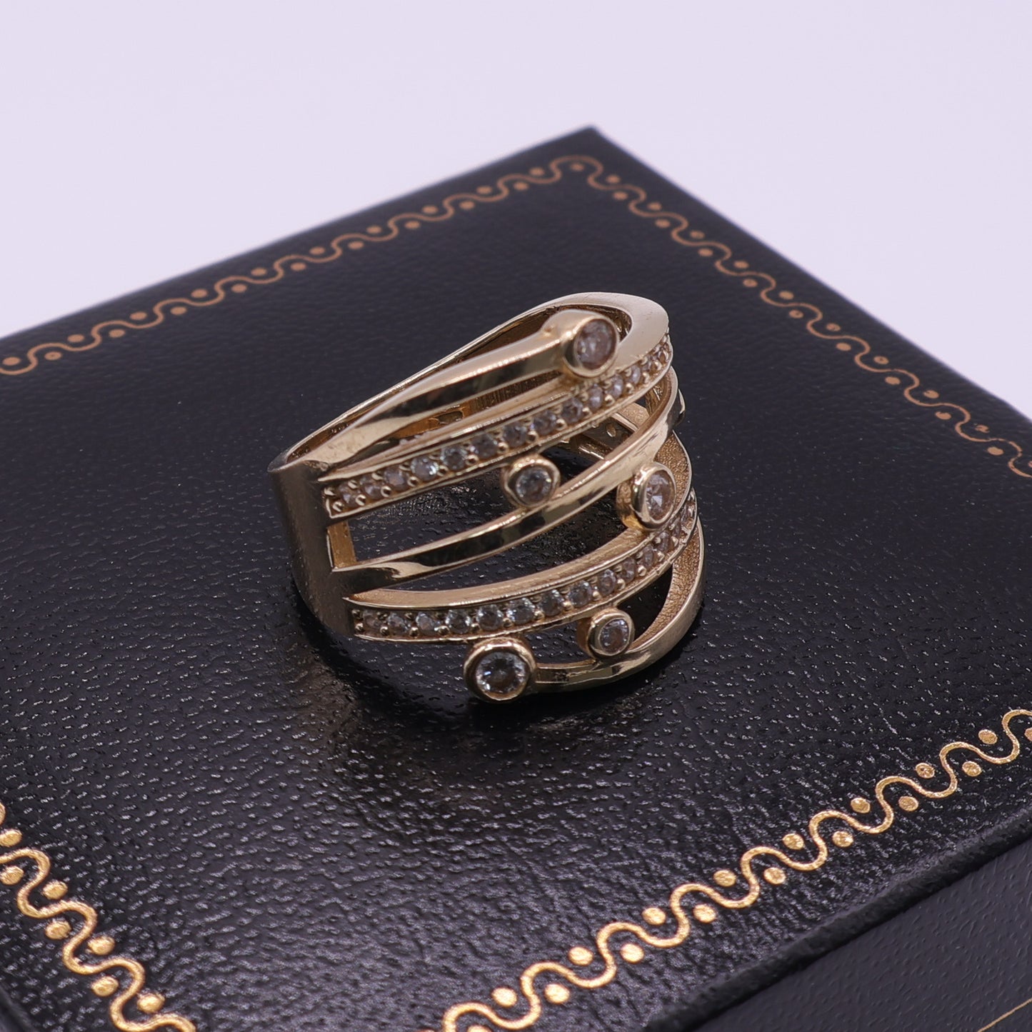 Second Hand 14ct Yellow Gold Clear Stone Multi Band Ring