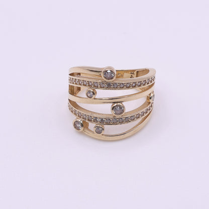 Second Hand 14ct Yellow Gold Clear Stone Multi Band Ring