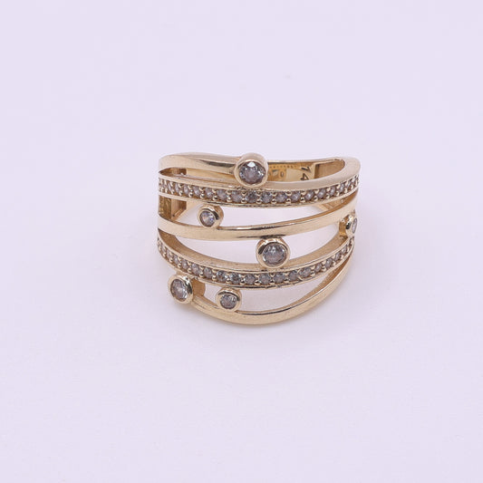 Second Hand 14ct Yellow Gold Clear Stone Multi Band Ring