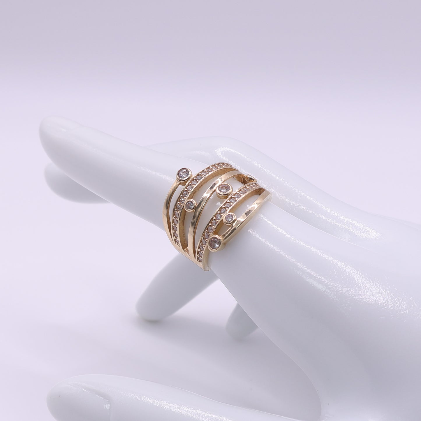 Second Hand 14ct Yellow Gold Clear Stone Multi Band Ring