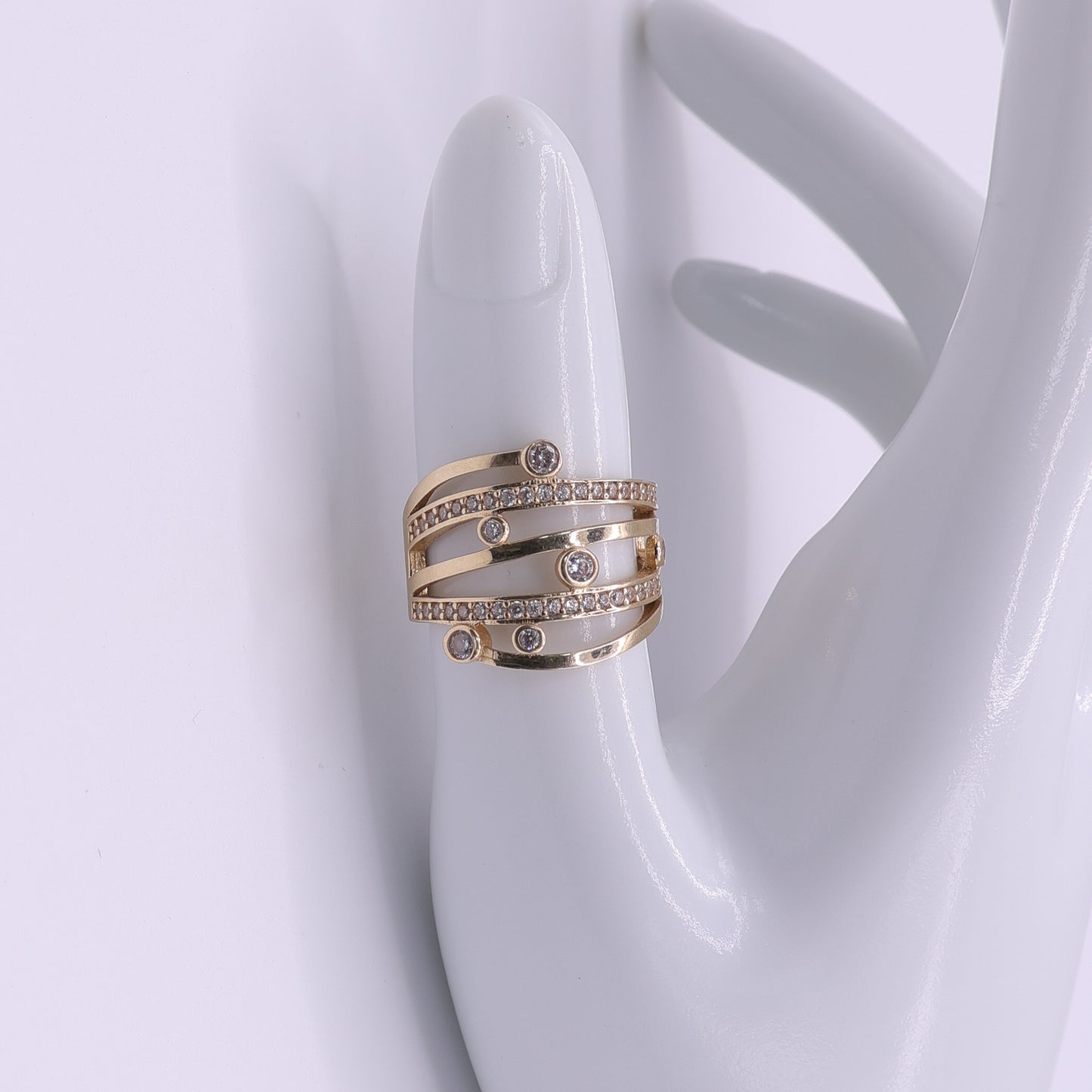 Second Hand 14ct Yellow Gold Clear Stone Multi Band Ring