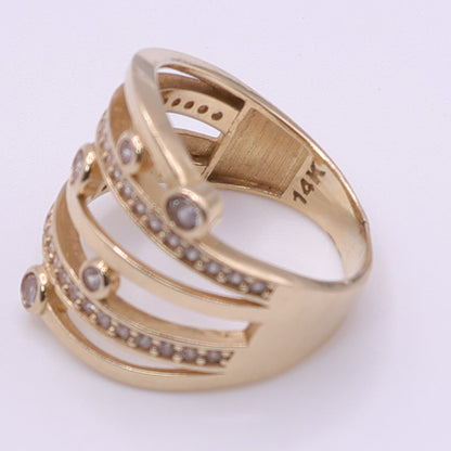 Second Hand 14ct Yellow Gold Clear Stone Multi Band Ring