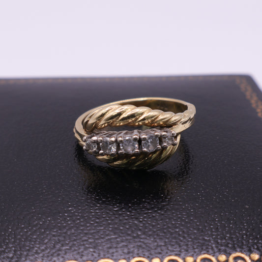 Second Hand 14ct Yellow Gold 0.28ct Diamond Rope Detail Ring