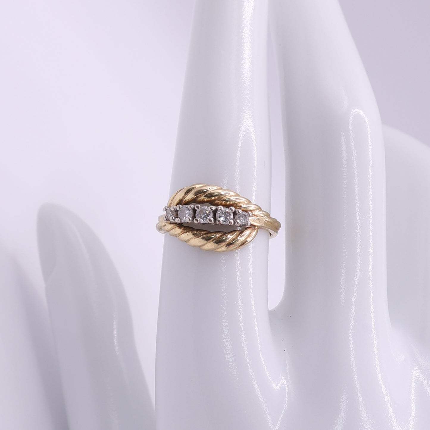 14ct Yellow Gold 0.28ct Diamond Rope Detail Ring