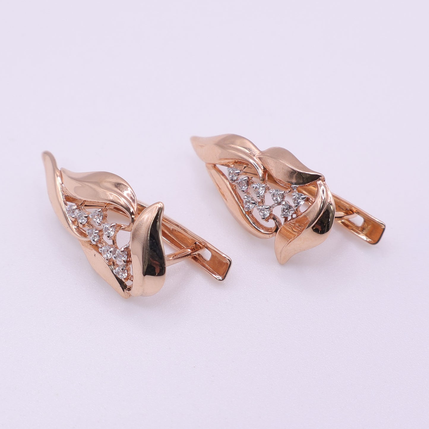 Second Hand 14ct Rose Gold Diamond Leaf Earrings