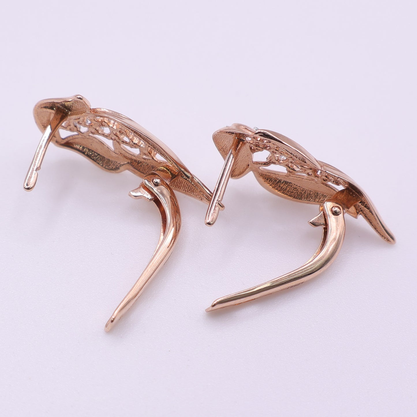 Second Hand 14ct Rose Gold Diamond Leaf Earrings