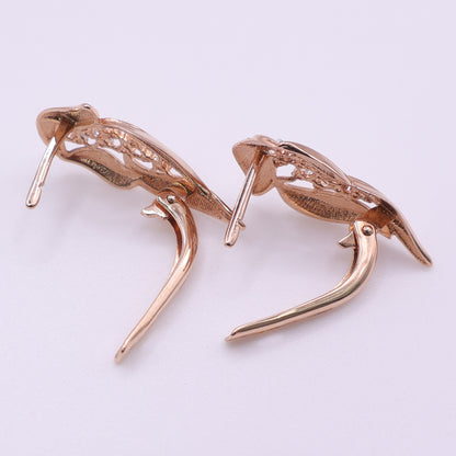 Second Hand 14ct Rose Gold Diamond Leaf Earrings