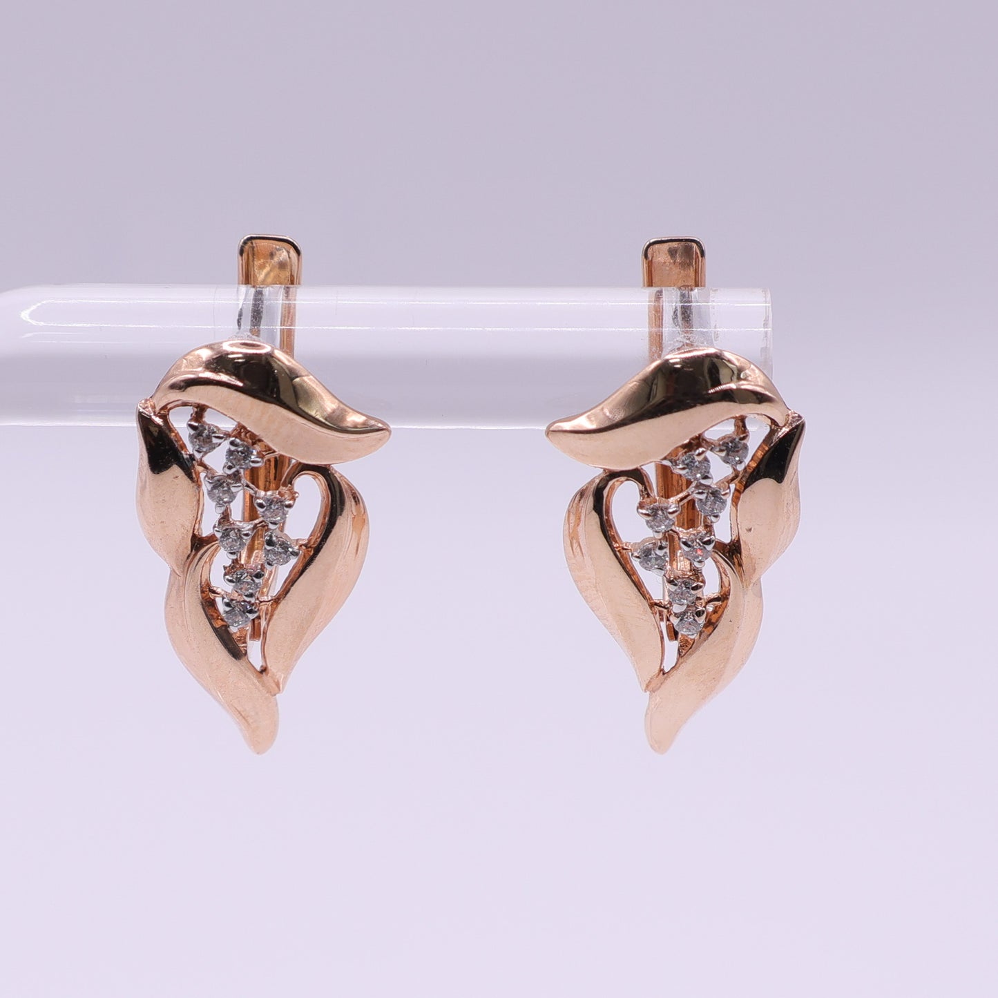 Second Hand 14ct Rose Gold Diamond Leaf Earrings