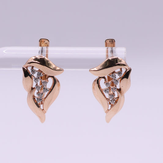 Second Hand 14ct Rose Gold Diamond Leaf Earrings