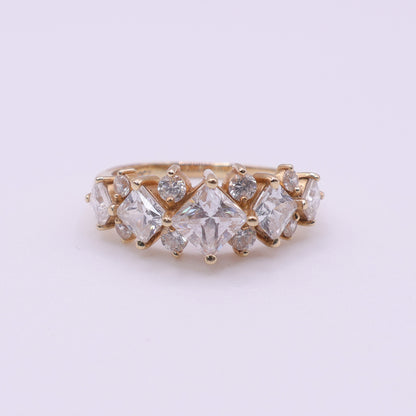 Second Hand 14ct Yellow Gold Ring with Princess and Round Cut Clear Cubic Zirconia Stones