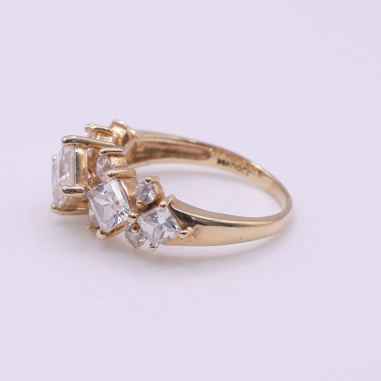 Second Hand 14ct Yellow Gold Ring with Princess and Round Cut Clear Cubic Zirconia Stones