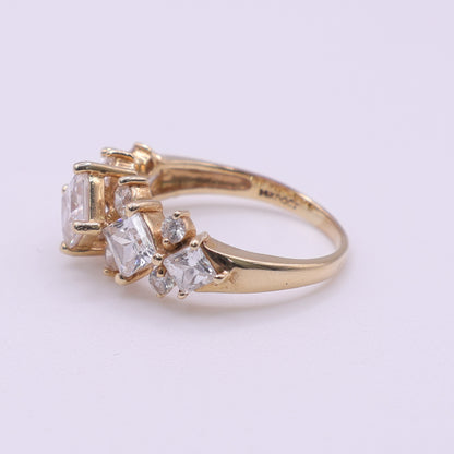 Second Hand 14ct Yellow Gold Ring with Princess and Round Cut Clear Cubic Zirconia Stones