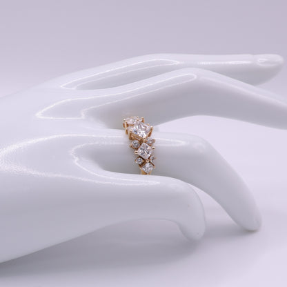 Second Hand 14ct Yellow Gold Ring with Princess and Round Cut Clear Cubic Zirconia Stones