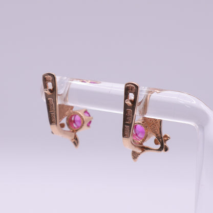 14ct Rose Gold Pink Sapphire Leaf Earrings