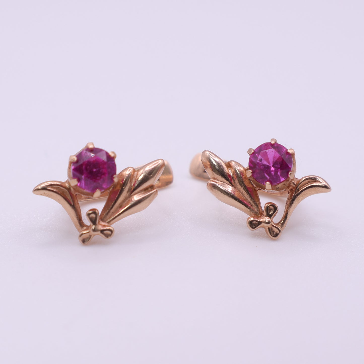 14ct Rose Gold Pink Sapphire Leaf Earrings