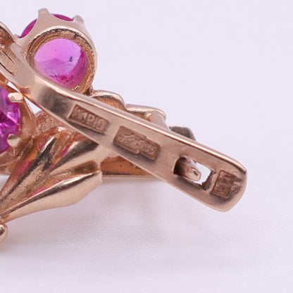 14ct Rose Gold Pink Sapphire Leaf Earrings