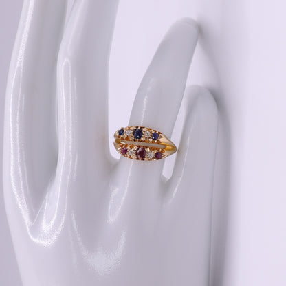 Second Hand 18ct Yellow Gold Ruby, Sapphire and Diamond Crossover Ring