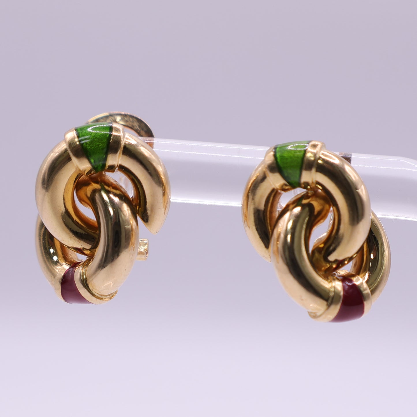 Second-Hand 18ct Yellow Gold Knot Earrings with Coloured Enamel