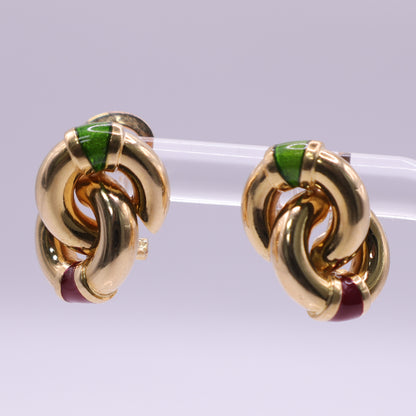 Second-Hand 18ct Yellow Gold Knot Earrings with Coloured Enamel