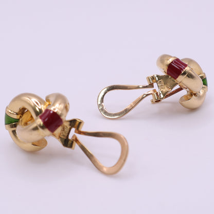 Second-Hand 18ct Yellow Gold Knot Earrings with Coloured Enamel