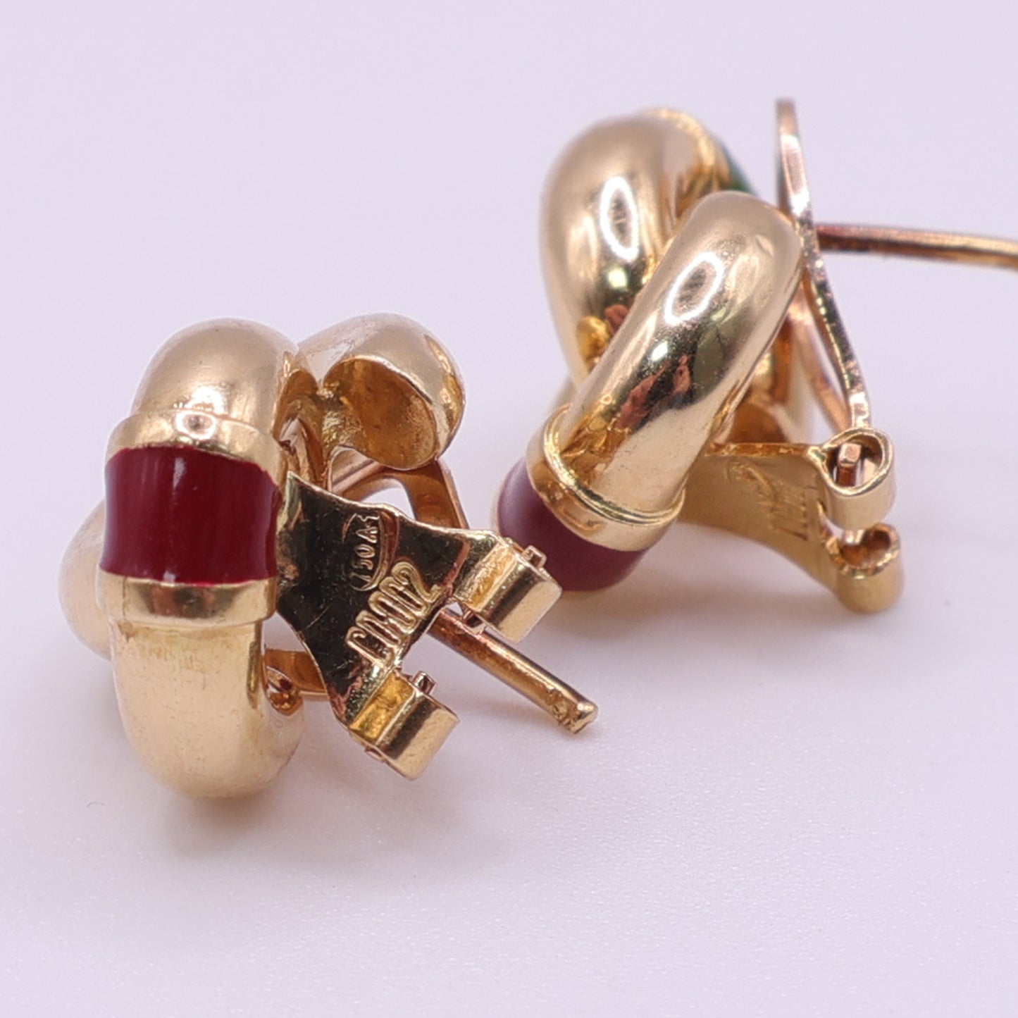 Second-Hand 18ct Yellow Gold Knot Earrings with Coloured Enamel