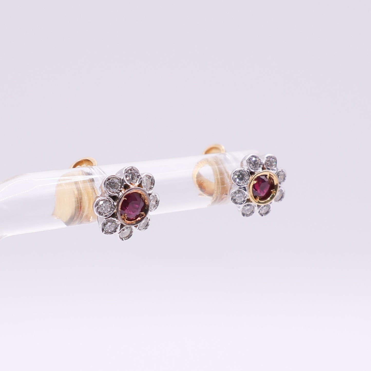 Second Hand 18ct Yellow Gold Ruby and Diamond Cluster Stud Earrings