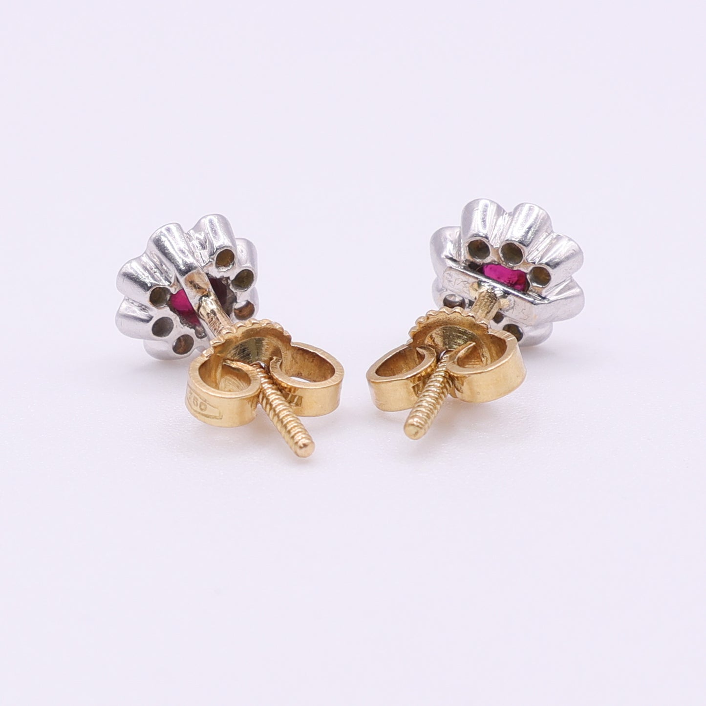 Second Hand 18ct Yellow Gold Ruby and Diamond Cluster Stud Earrings