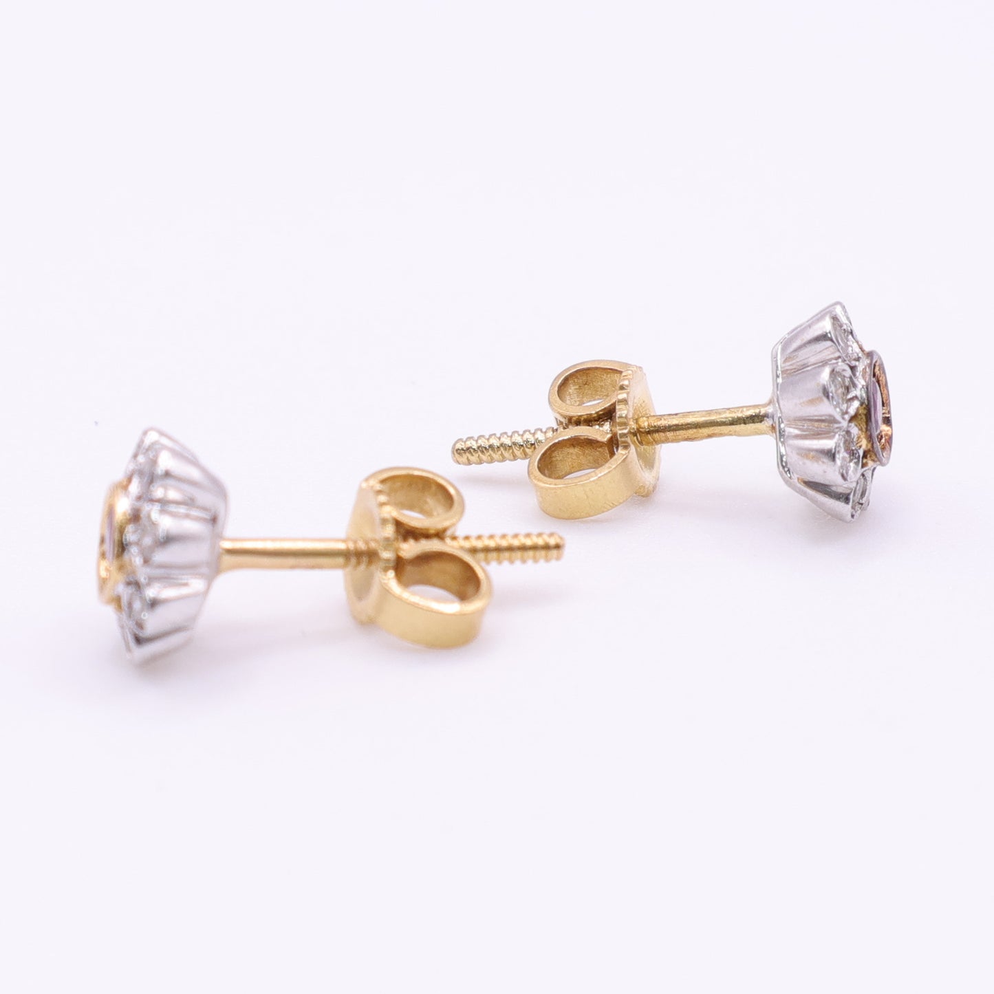 Second Hand 18ct Yellow Gold Ruby and Diamond Cluster Stud Earrings